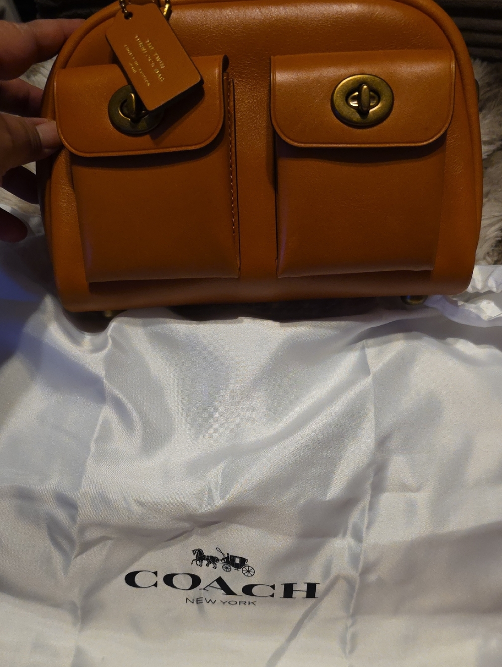Coach Toffee Twin Turnlock Leather Satchel with Twin Front Pockets - Picture 8 of 8